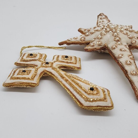 Mark Roberts Ornament Beaded Stars Cross Pearl Metal Tinsel Felt Fabric - Picture 8 of 9